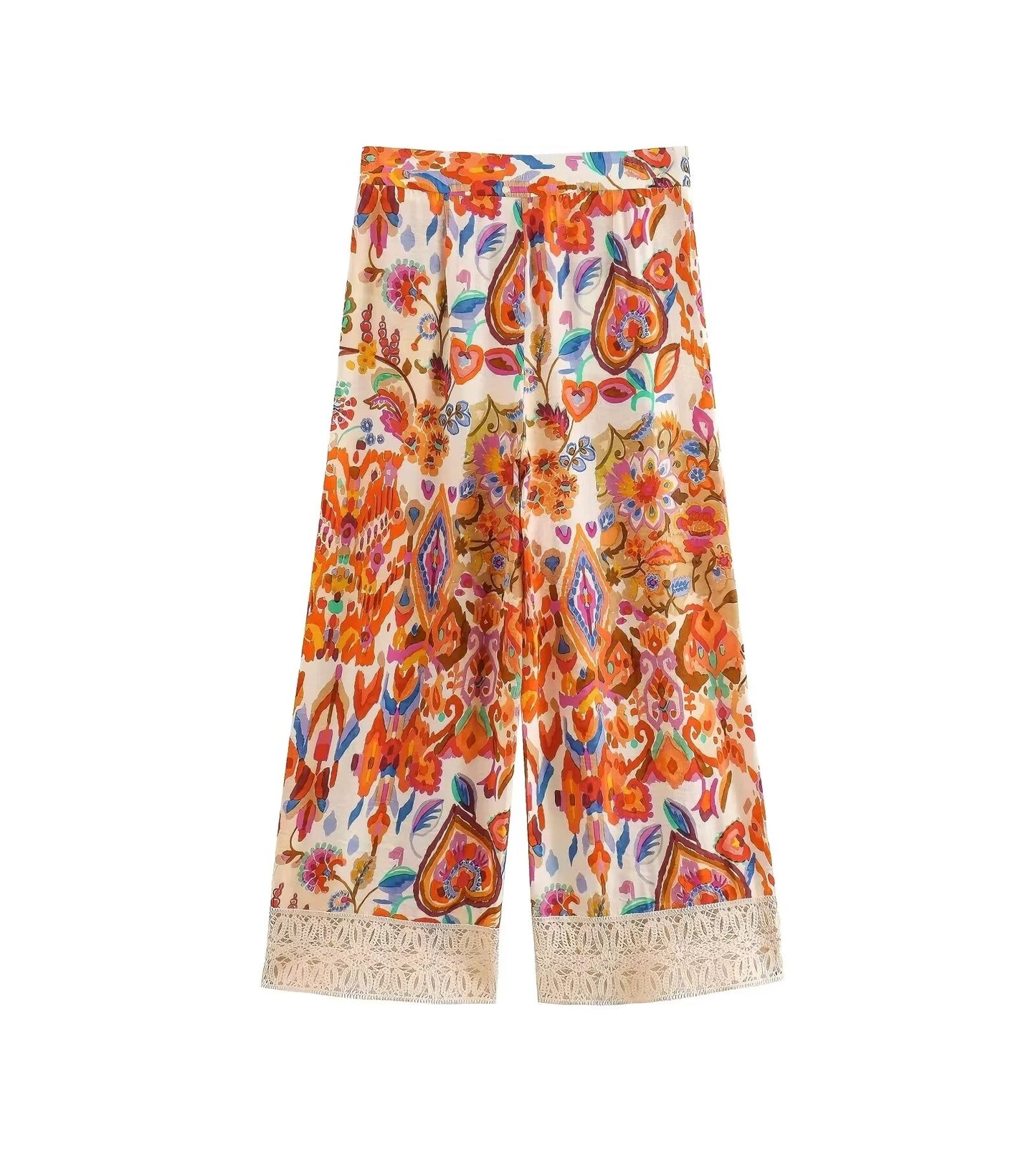 Summer Floral Trim Printed Printed Pants （Top Sku：F00266345）