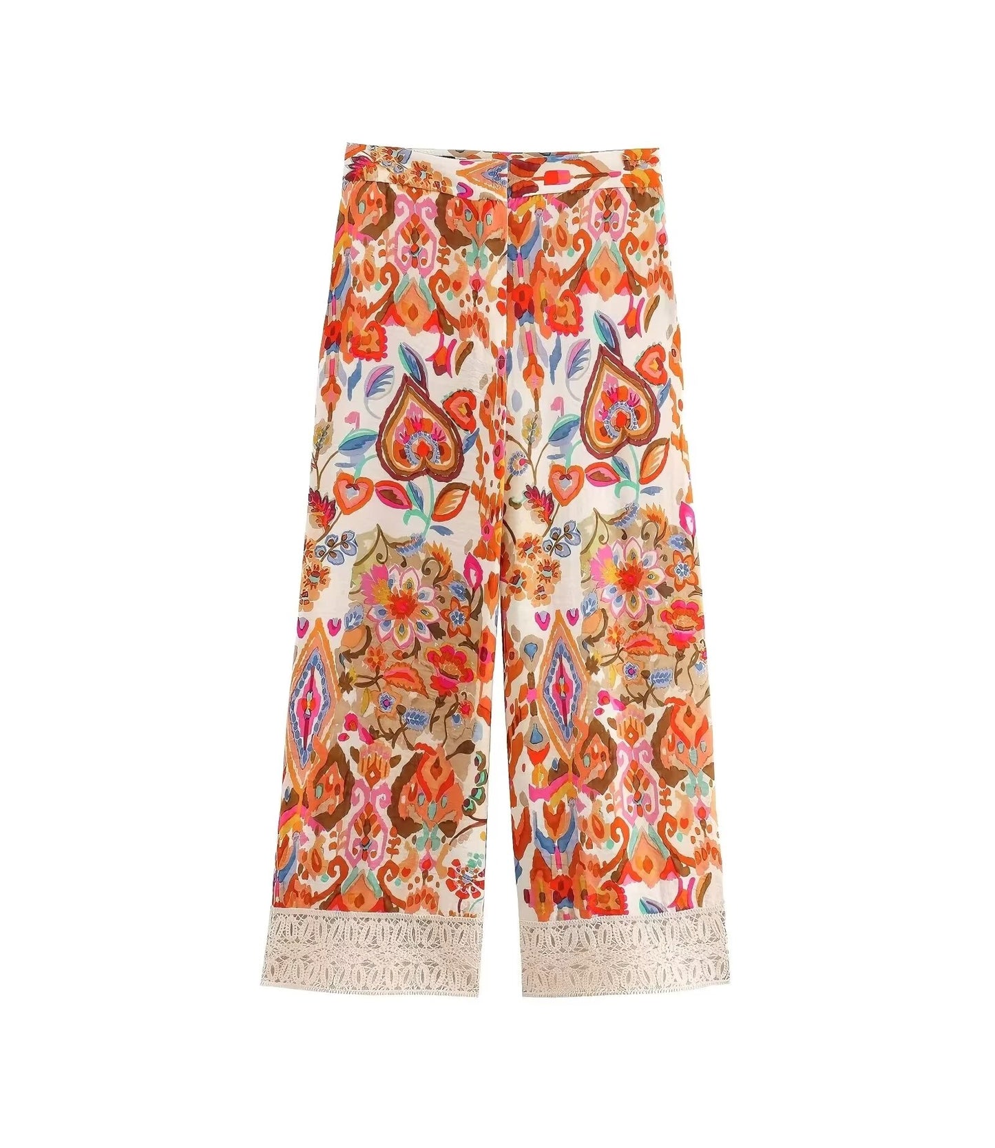 Summer Floral Trim Printed Printed Pants （Top Sku：F00266345）