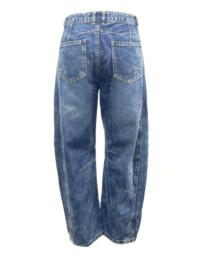 Casual Wide Leg Loose Jeans Women Mid Low Waist Washed Denim