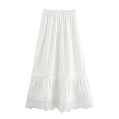 Popular Summer Cute Youth Looking High Waist A line Lace Long Skirt