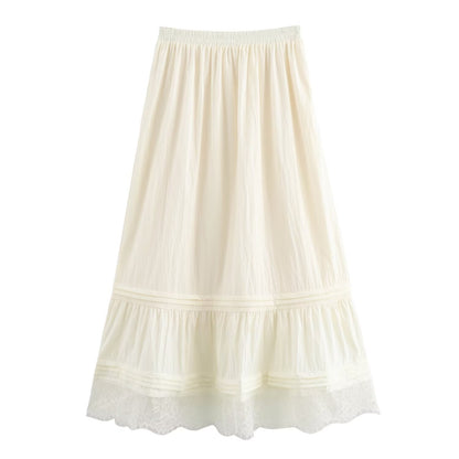 Popular Summer Cute Youth Looking High Waist A line Lace Long Skirt