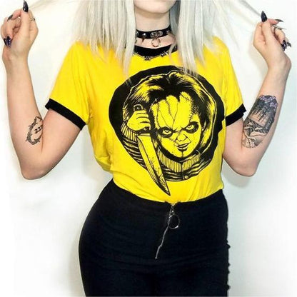 Serial Killer Digital Printing Summer round Neck Short Sleeves Small T shirt Trendy Short Top Women