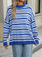 Autumn Winter Knitted Striped Sweater Women Crew Neck Pullover Sweater Women