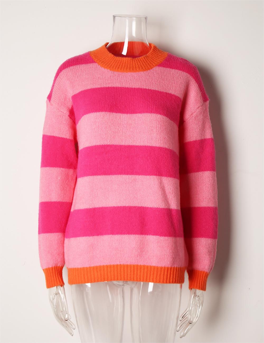 Autumn Winter Women Clothing Striped Stitching Sweater