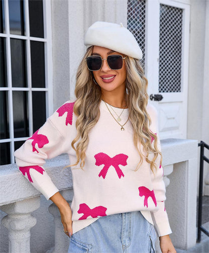 Autumn Winter Sweater Women Clothing Knitwear Bow Pullover Long Sleeved Shirt