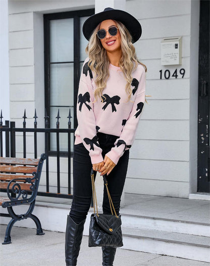 Autumn Winter Sweater Women Clothing Knitwear Bow Pullover Long Sleeved Shirt