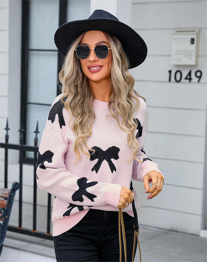 Autumn Winter Sweater Women Clothing Knitwear Bow Pullover Long Sleeved Shirt