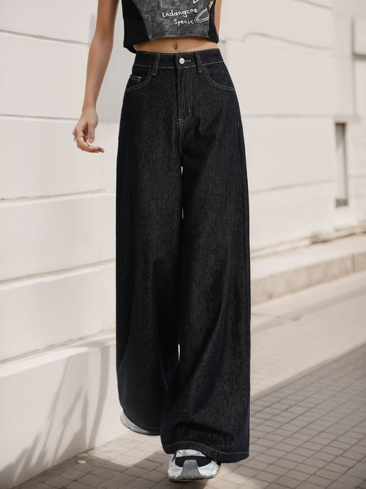 Antique Dark Blue Loose Wide Leg Jeans for Women Summer Draping Lazy Casual Mopping Pants