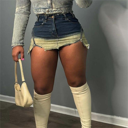 Women Clothing Retro Distressed Sexy Zipper Stretch Denim Skirt