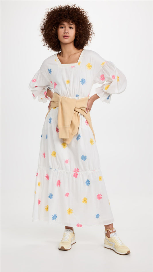 Women Spring Embroidered Long Sleeve Floral A Line Maxi Dress