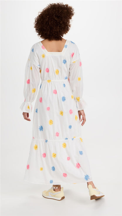 Women Spring Embroidered Long Sleeve Floral A Line Maxi Dress