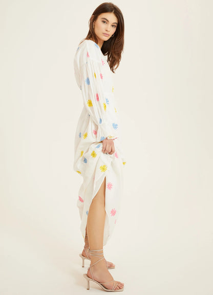 Women Spring Embroidered Long Sleeve Floral A Line Maxi Dress