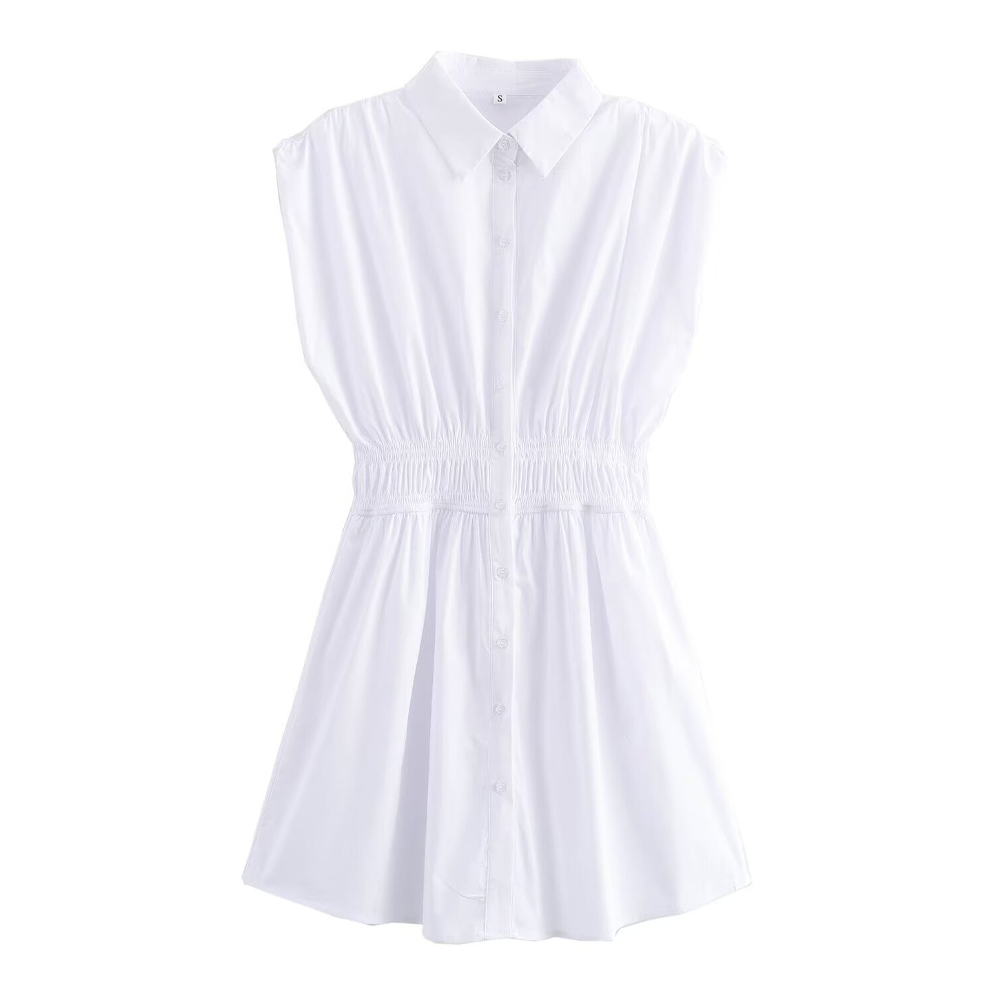 Summer Urban Elegant Elastic Waist Mini Shirt Dress