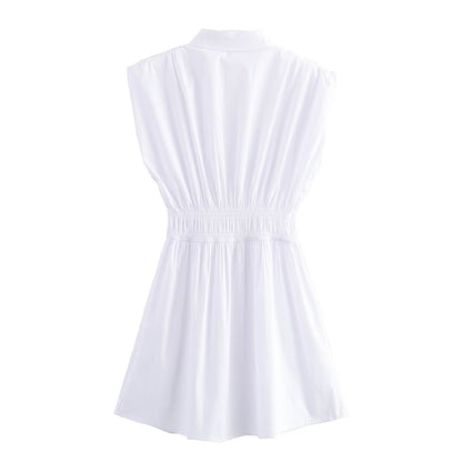 Summer Urban Elegant Elastic Waist Mini Shirt Dress