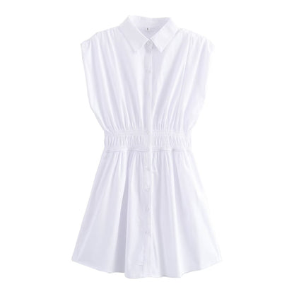 Summer Urban Elegant Elastic Waist Mini Shirt Dress