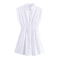 Summer Urban Elegant Elastic Waist Mini Shirt Dress