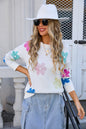 Autumn Winter Sweater Floral Color Block Crew Neck All Matching Sweater