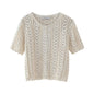 Women Clothing French Retro Design Artificial Decorated Pearls Short Sleeve Knitted Cardigan