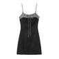 Women French Style Retro Classic Color Block Spice Girl Pure Desire Sling Dress