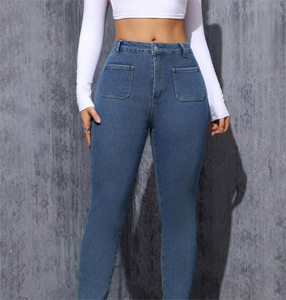 Fleece Lined Thickened Women Composite Stretch Denim Skinny Pants Winter All Matching Straight Warm Office