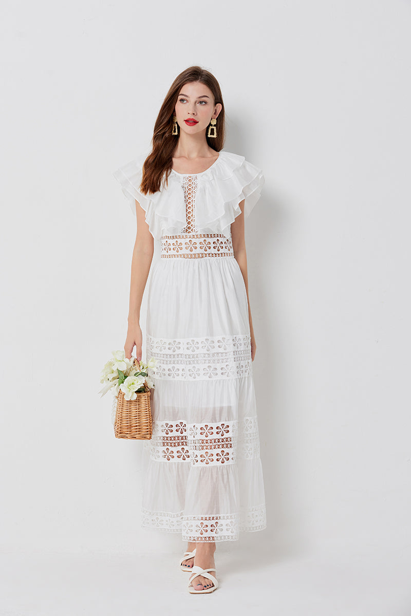 Cool New Cotton Stitching Lace Hollow Dress Sleeve Dress