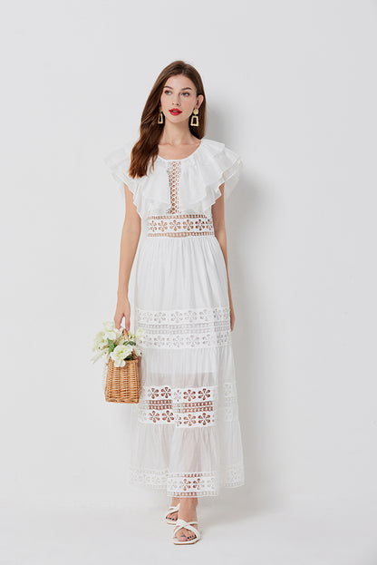 Cool New Cotton Stitching Lace Hollow Dress Sleeve Dress