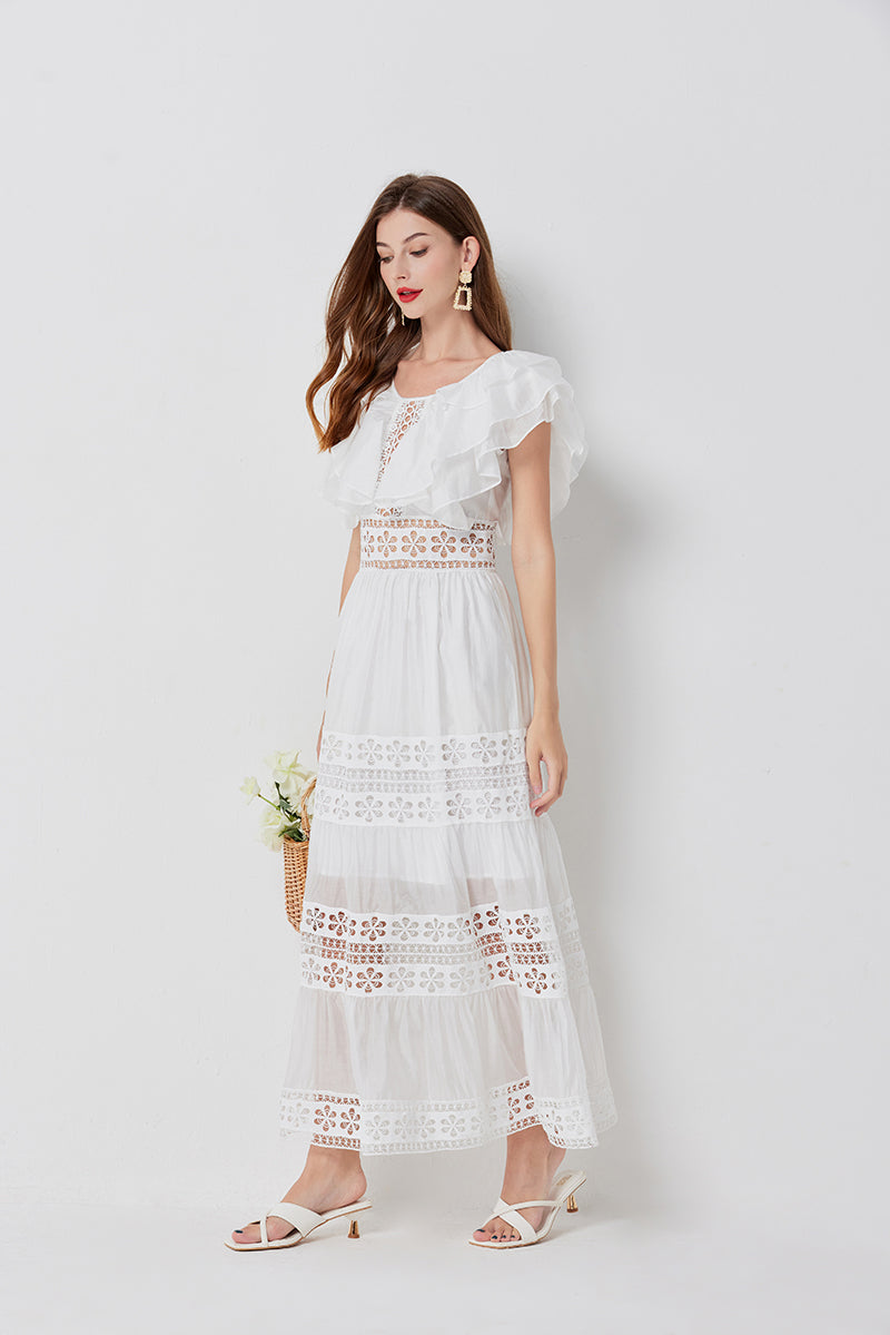 Cool New Cotton Stitching Lace Hollow Dress Sleeve Dress