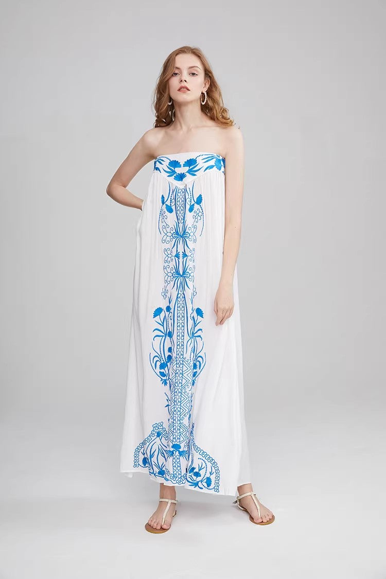 Women Embroidered Strapless Dress