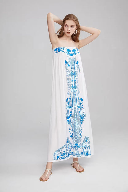 Women Embroidered Strapless Dress