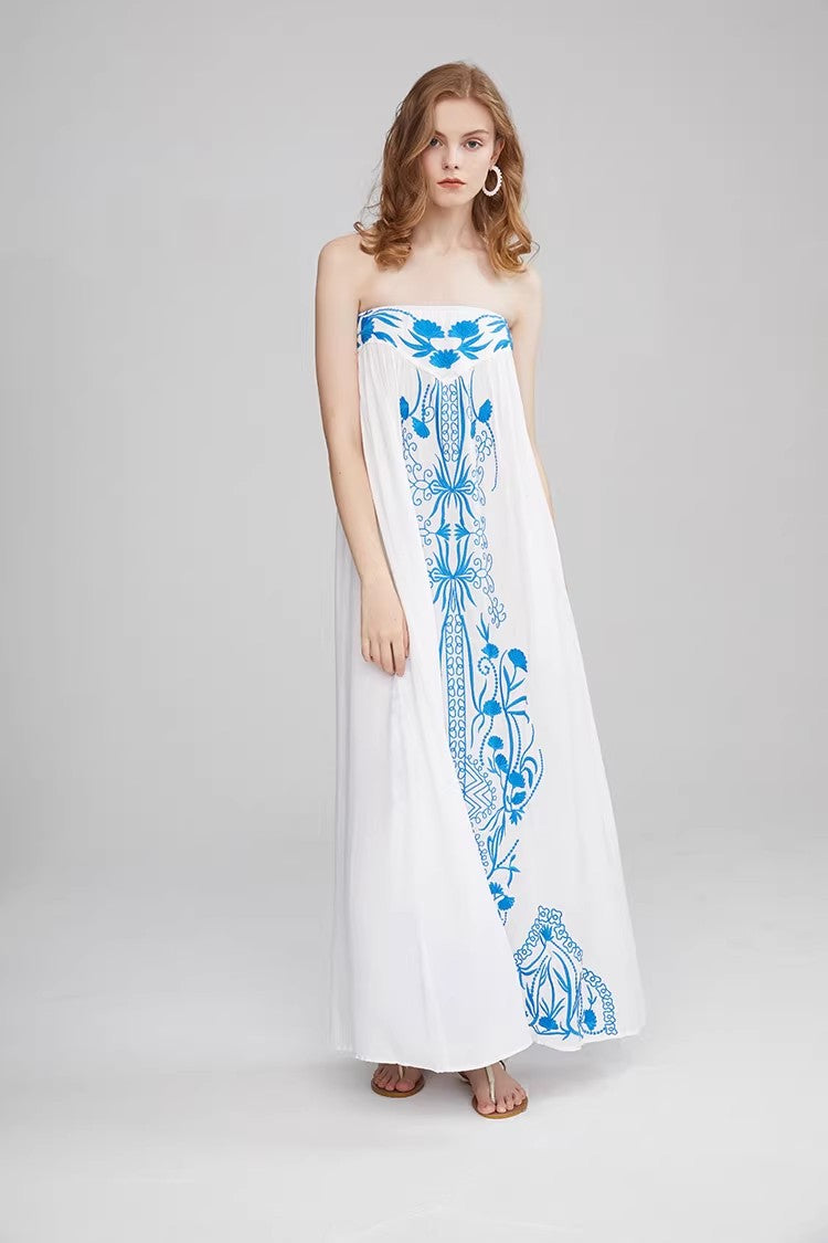 Women Embroidered Strapless Dress