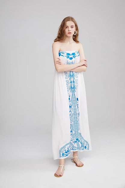 Women Embroidered Strapless Dress