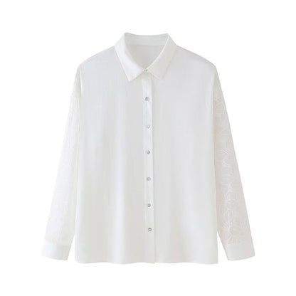 Women Embroidered Sleeves Linen Shirt