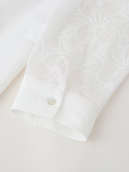 Women Embroidered Sleeves Linen Shirt