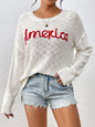 Women Knitwear Round Neck Long Sleeve America Independence Day Letter Graphic Fashionable All Matching Sweater