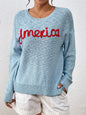 Women Knitwear Round Neck Long Sleeve America Independence Day Letter Graphic Fashionable All Matching Sweater