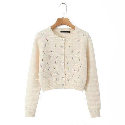 Gentle Stylish Rose Embroidery Sweet Sweaters Cardigan Coat Women Short Top