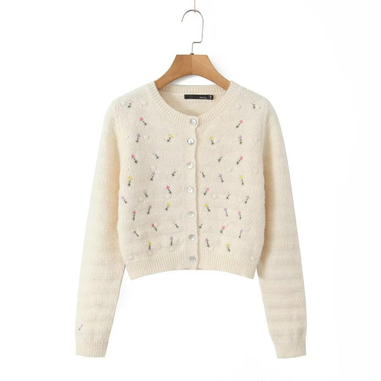 Gentle Stylish Rose Embroidery Sweet Sweaters Cardigan Coat Women Short Top