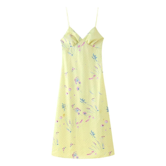 Floral Print Dress Slim Fit Sexy Backless Dress