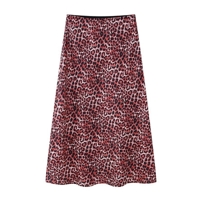 Spring Animal Pattern Printed Silk Satin Texture Hip Skirt