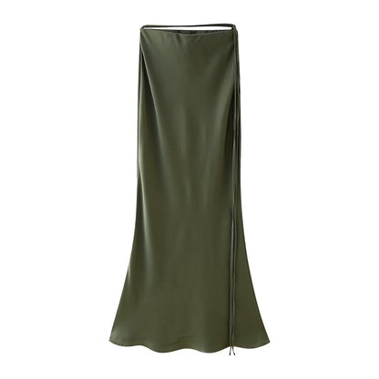 Summer Women Clothing Solid Color Silk Satin Texture Long Fishtail Skirt