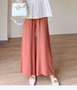 Spring Summer Women Wide Leg Pants Elastic Waist Linen Cotton Straight Flare Pants Trousers for Women