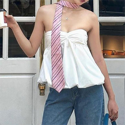 Women Clothing Summer Sexy Pleated All Matching Tube Top Top