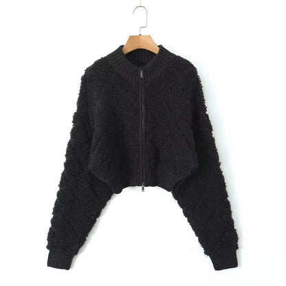 Women Clothing Round Neck Cardigan Long Sleeve Jacket Coat