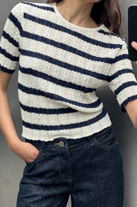 Summer Diagonal Cut Round Neck Pullover Knitting Slim T Shirt