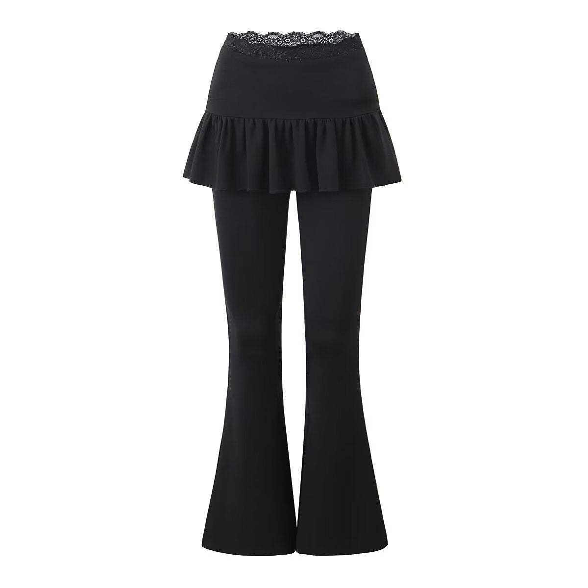 Stitching Lace Edge Pleated Pants Skirt Women Autumn Sexy Faux Two Pieces High Waist Drooping Casual Flared Pants