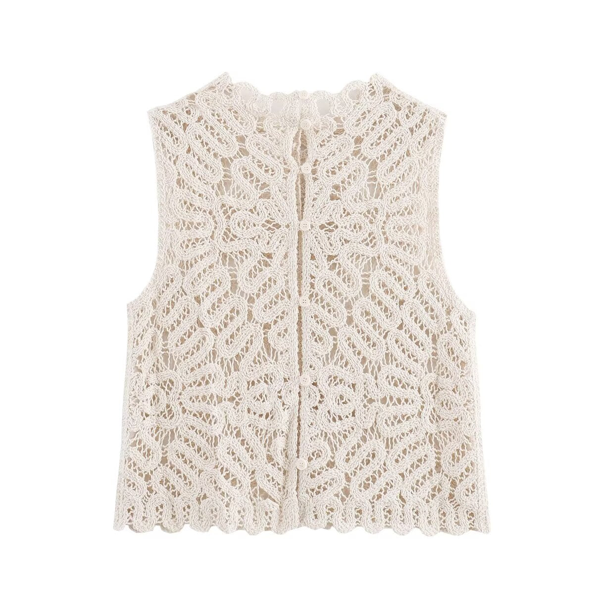 Women Hollow Out Cutout Crochet V neck Cardigan Vest