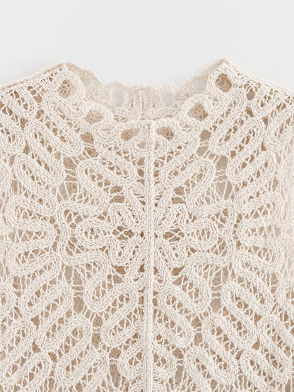 Women Hollow Out Cutout Crochet V neck Cardigan Vest