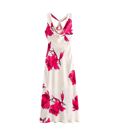 Summer Women Clothing Draped Collar Sleeveless Printed Backless Maxi Dress Women