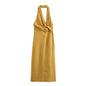 Summer Women Clothing Pleated Hanging Collar Backless Linen Dress