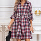 Autumn Winter Women Casual Shirt Plaid Single Breasted Long Sleeve Dress